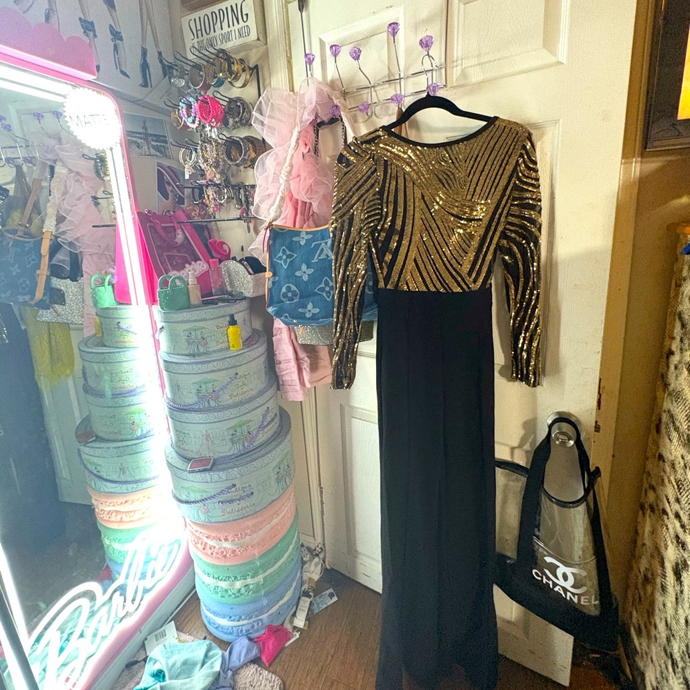 Gold and Black Sequin Long Sleeved jumpsuit NWT!